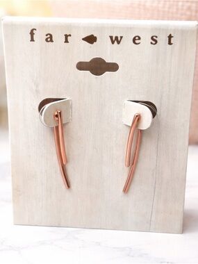 Far West Rose Gold Geometric Dangle Earrings - NEW - Boho Artsy Modern